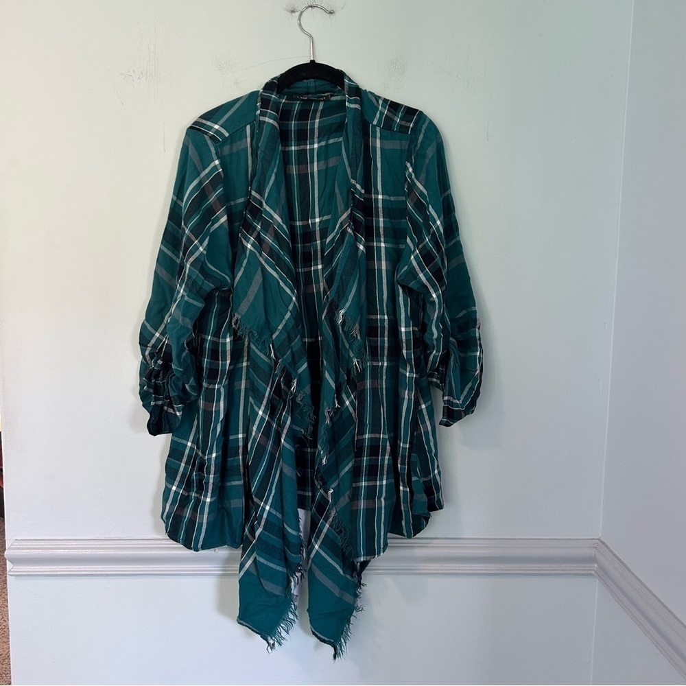 Lane Bryant Green & Black Plaid 3/4th Sleeve Cardigan Size 18/20